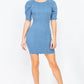 Puff Sleeve Seamed Denim Dress