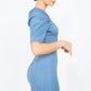 Puff Sleeve Seamed Denim Dress