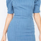 Puff Sleeve Seamed Denim Dress