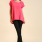 Linen Blend Short Ruffle Sleeve Round Neck Top With Animal Print Scoop Back