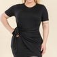 Plus Size Solid Wrap Front Tie Side Short Sleeve Mini Dress