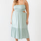 Plus Smocked Cut-out Strappy Flare Hem Midi Dress