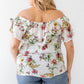 Plus Ivory Floral Print Woven Linen Blend Off-the-shoulder Relax Top