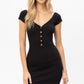 Scoop Neck Buttoned Knit Mini Bodycon Dress