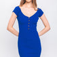 Scoop Neck Buttoned Knit Mini Bodycon Dress