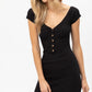 Scoop Neck Buttoned Knit Mini Bodycon Dress