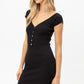 Scoop Neck Buttoned Knit Mini Bodycon Dress