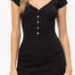 Scoop Neck Buttoned Knit Mini Bodycon Dress