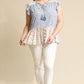 Woven Prints Mixed And Sleeveless Flutter Top With Tassel Tie