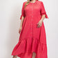 Solid Textured Button Down And Hi - Low Hem Maxi Dress With Tie Sleeve And Slip Dress