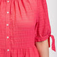 Solid Textured Button Down And Hi - Low Hem Maxi Dress With Tie Sleeve And Slip Dress