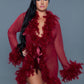 Knee Length Feather Robe With Ribbon Ties