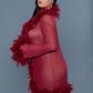 Knee Length Feather Robe With Ribbon Ties