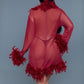 Knee Length Feather Robe With Ribbon Ties