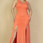 Plus Size Plunge Neck Thigh Split Maxi Dress